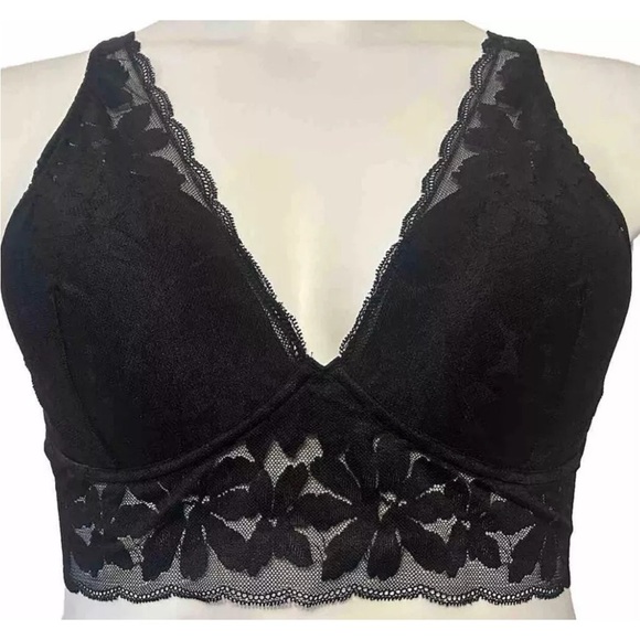 Victoria’s Secret Pink Large Lightly Lined Allover Lace Bralette Bra Black - Picture 1 of 4